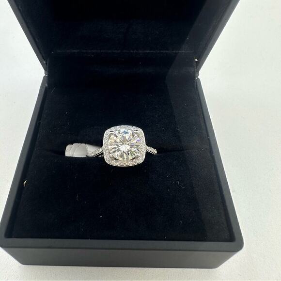 Moissanite Round Cut Cushion Cut Halo Ring Brilliant 1 Ct GRA Certified Size 5 - Picture 7 of 12